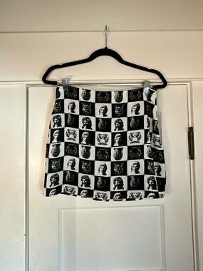 Pretty Garbage Art Print Checkered Mini Skirt